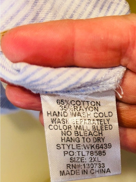 Umgee USA 2XL Blue White Striped Button Up Shirt Women Plus Boho Coastal Top - Picture 5 of 8